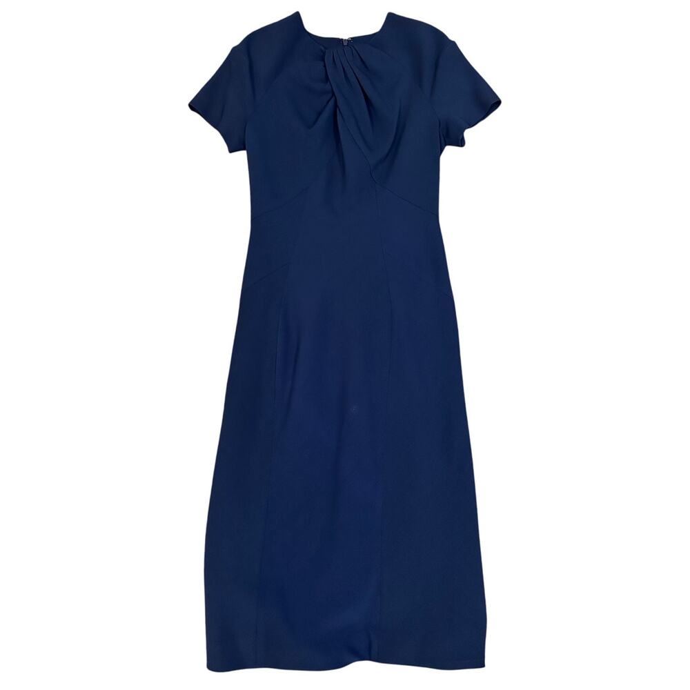 Zac Posen Sheath Dress Blue Pleat Round Neckline Short Sleeve